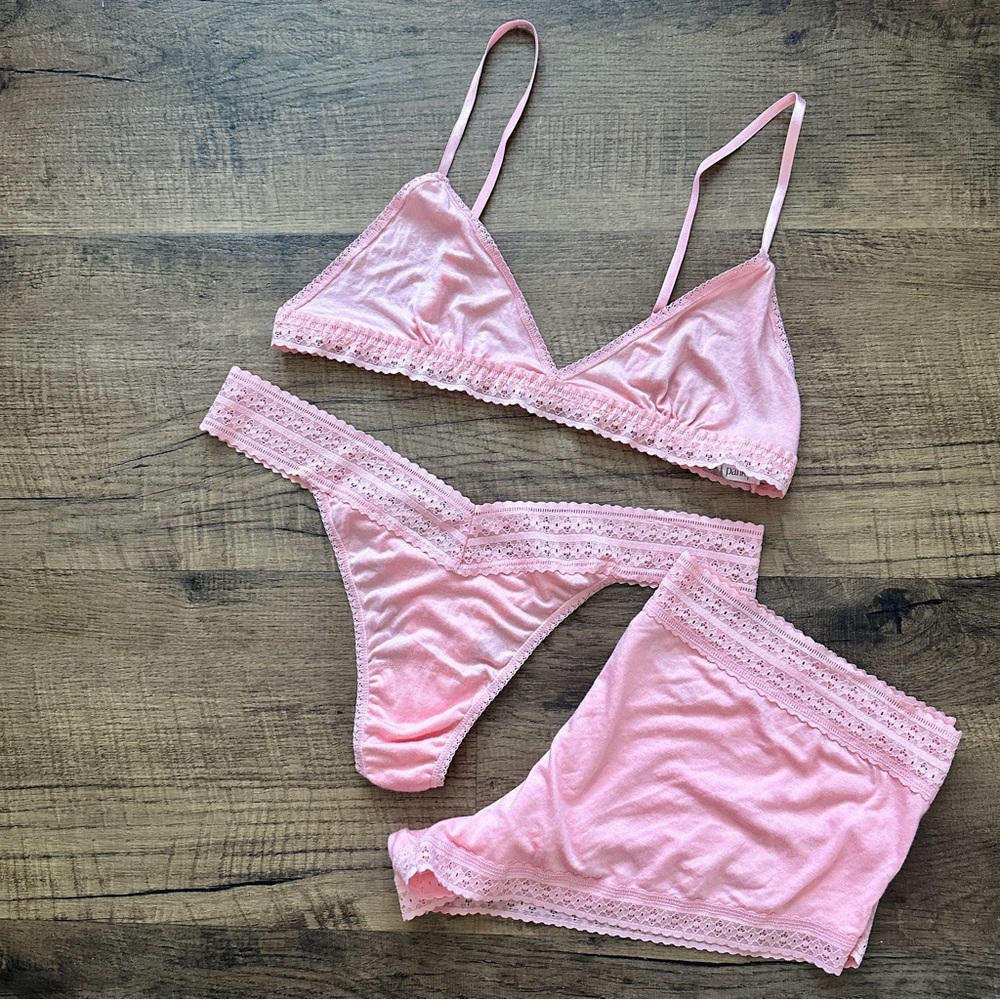 Hanky Panky Triangle Bralette Bra w/matching thong & boyshorts Size L-1X NWOT
